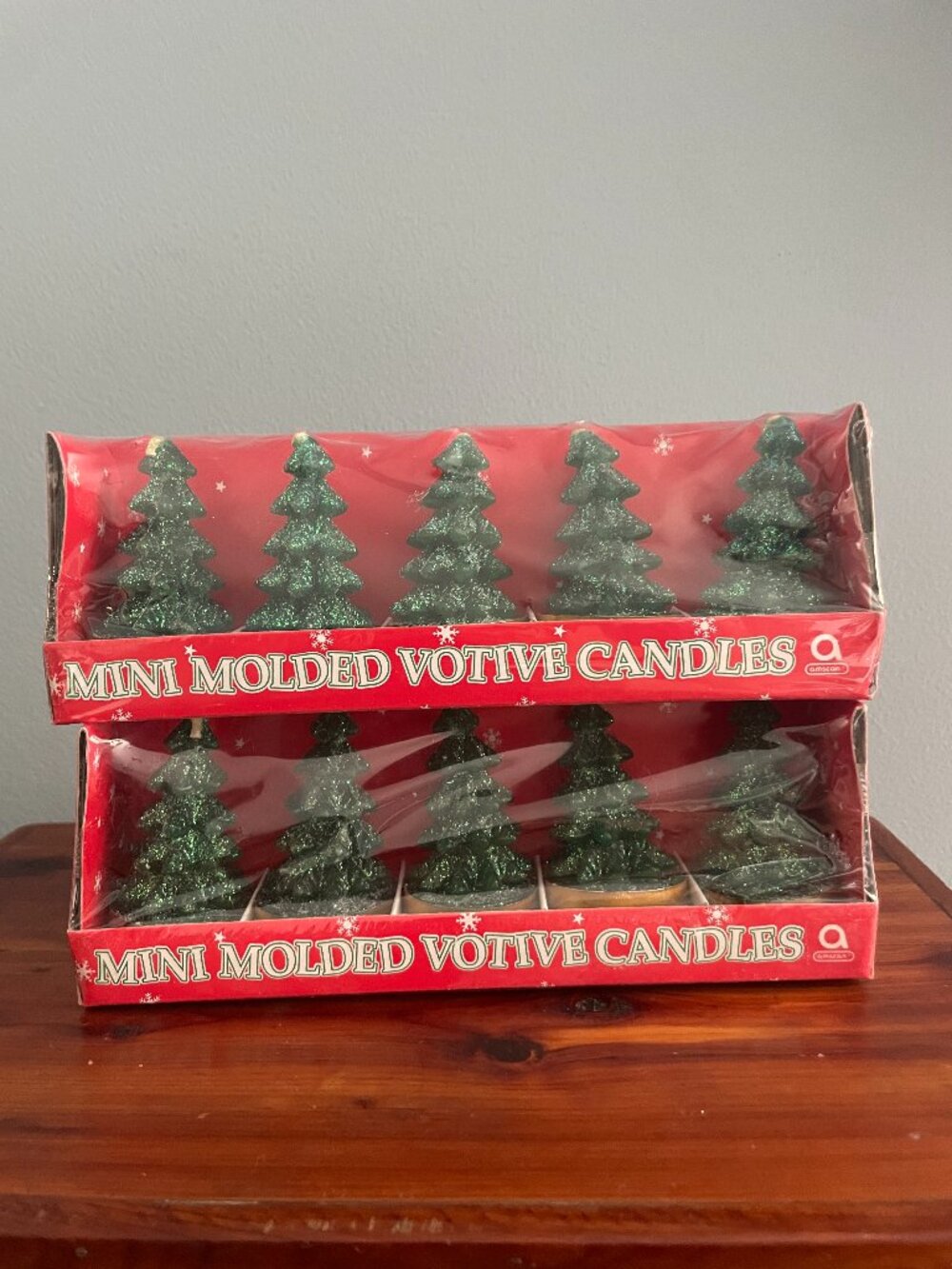 Christmas Tree Votive Candles Green Glitter 2.5" Tall Holiday Winter 2 Sets of 5